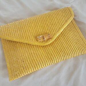 Vintage Woven Rattan Envelope Clutch with Bamboo Accent